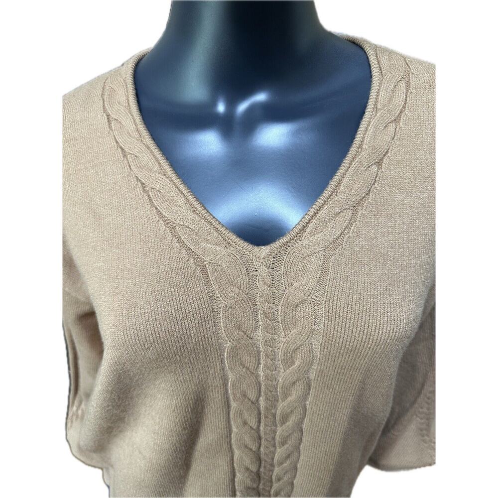 Ellen Tracy V-Neck Cable Knit Sweater Camel Tan NWT MSRP $89.00 Medium Plush - Picture 5 of 12
